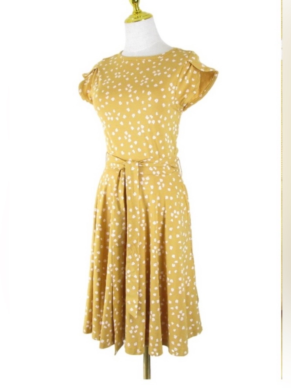 Pact Mustard Floral Tie-Waist Midi Dress